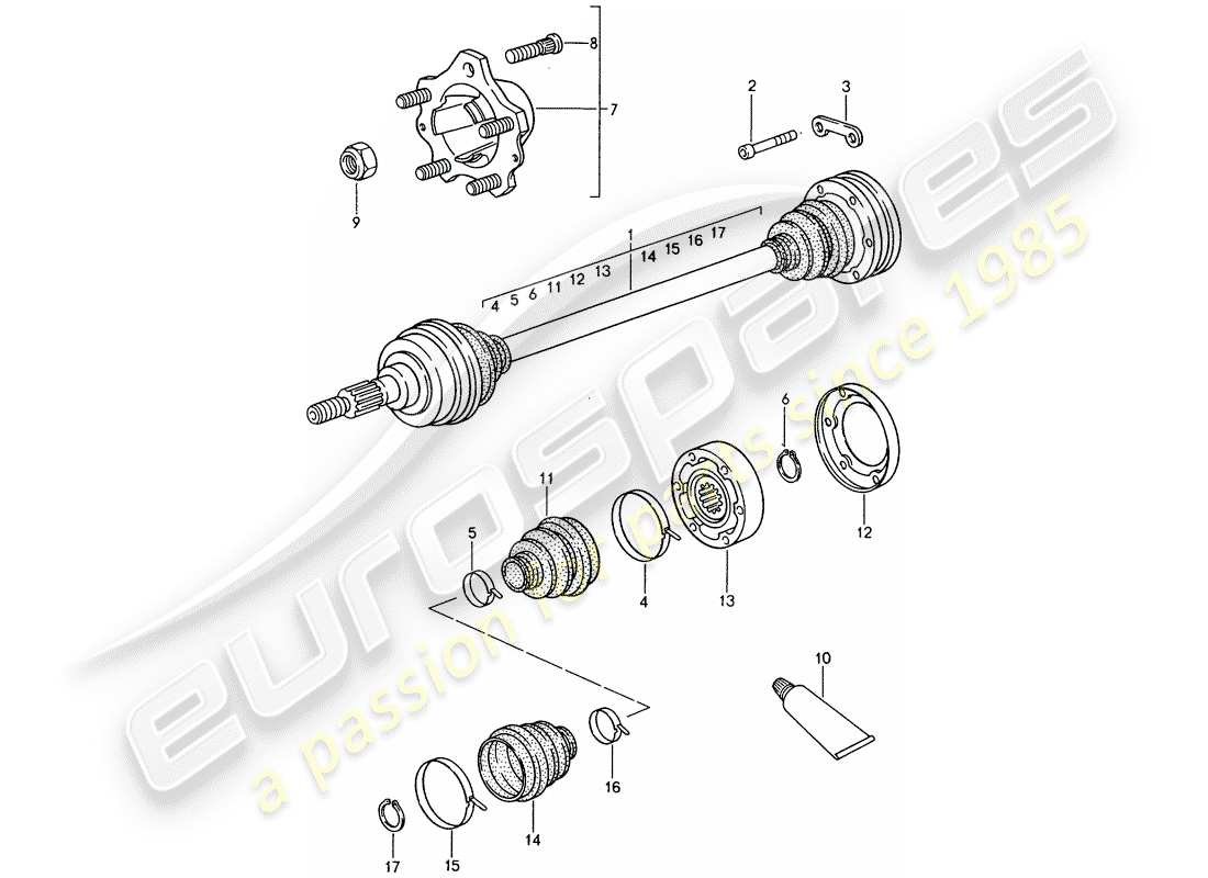 porsche 1996 (993) drive shaft - rear-wheel hub part diagram