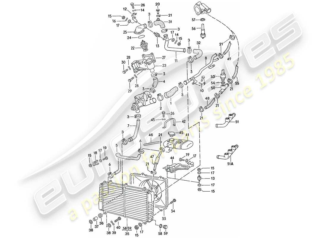 porsche 1977 (924) water cooling parts diagram