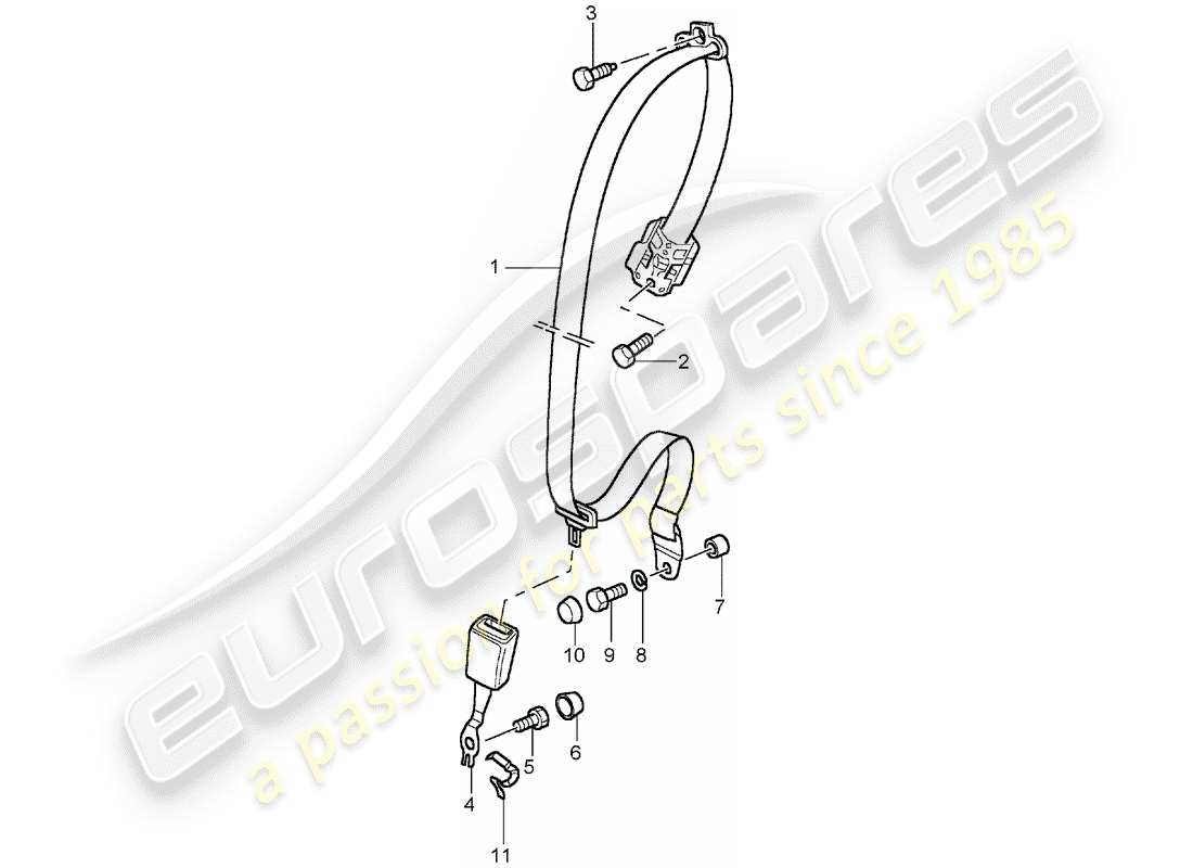 porsche 2005 (996 turbo / gt2) seat belt part diagram