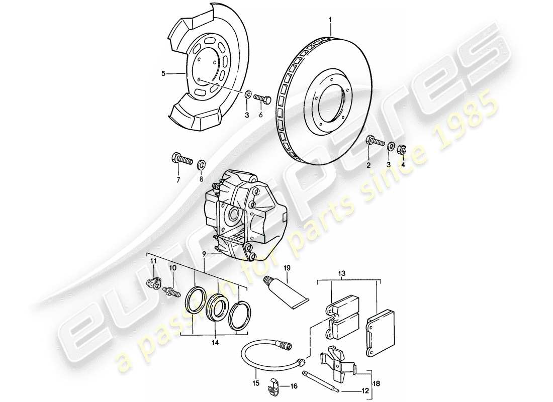 porsche 1988 (911) brake - front axle part diagram