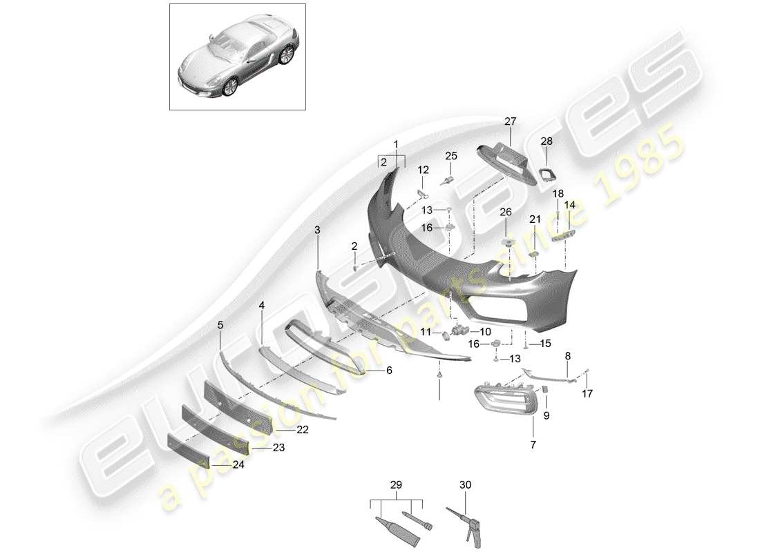 porsche 2012 (981 boxster) bumper parts diagram