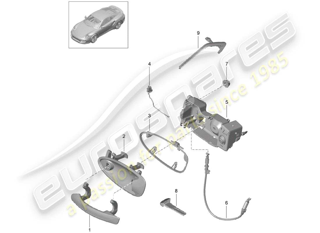 porsche 2016 (991-1 turbo) door handle, exterior d >>- mj 2016 part diagram