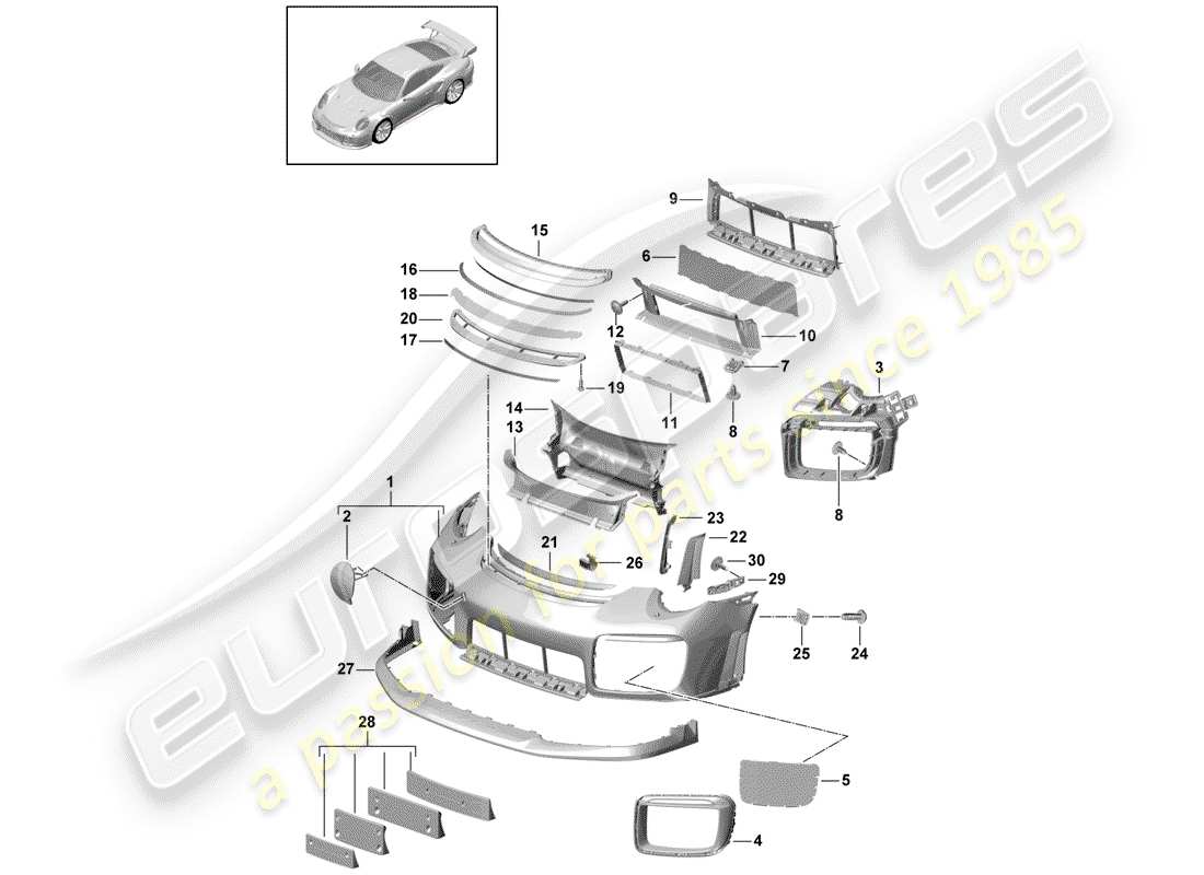 porsche 2014 (991-1 turbo) bumper gt2 rs front body part diagram