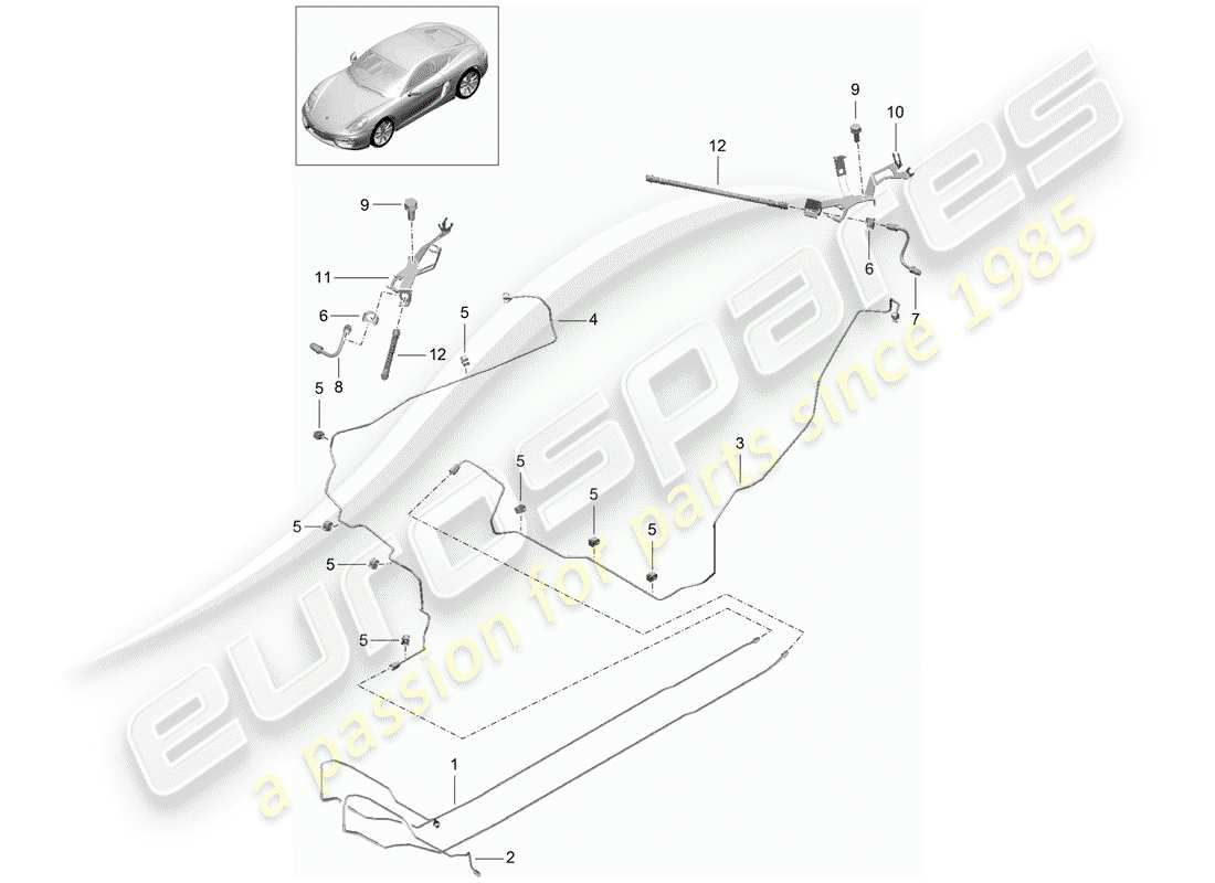 porsche 2015 (981 cayman) brake line center underbody rear part diagram