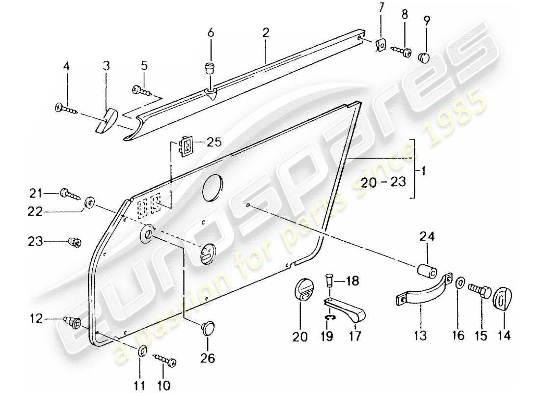 porsche 1989 (964) interior equipment - doors parts diagram