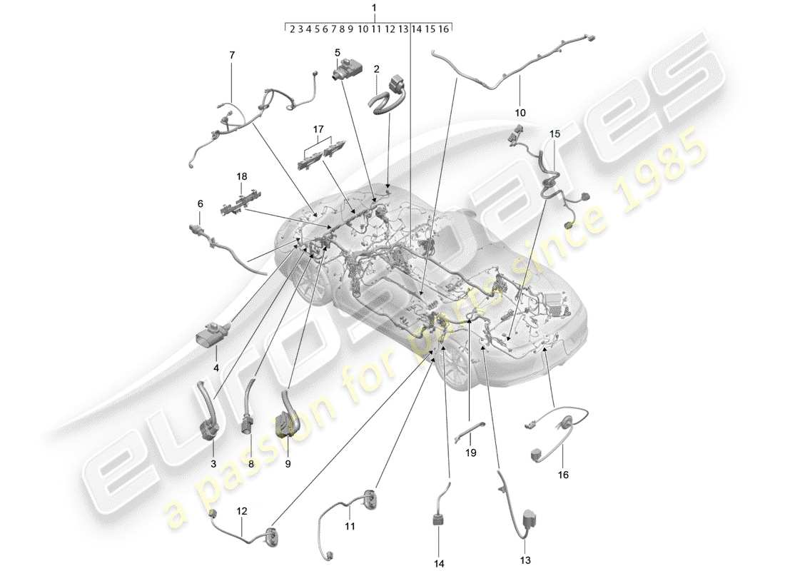 porsche 2012 (981 boxster) wiring looms passenger compartment and part section wiring harness parts diagram