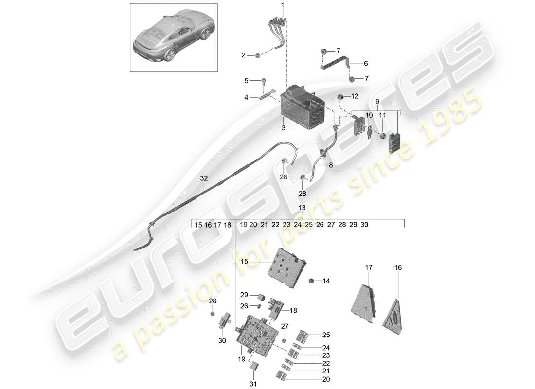 porsche 2014 (991-1 turbo) battery potential distributor part diagram