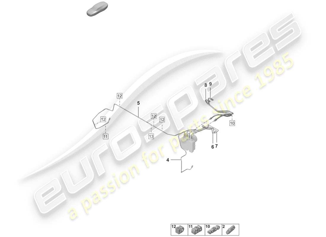 porsche 2020 (992-1) brake line front front end parts diagram