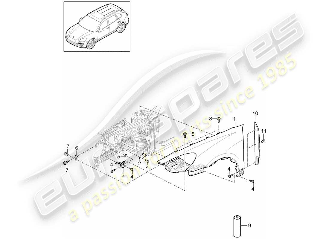 porsche 2013 (cayenne e2 92a) wing generation 1 part diagram
