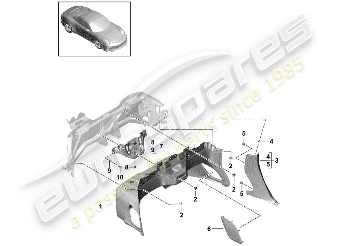 porsche 2014 (991-1 r/gt3/rs) rear panel trim loudspeaker trim part diagram