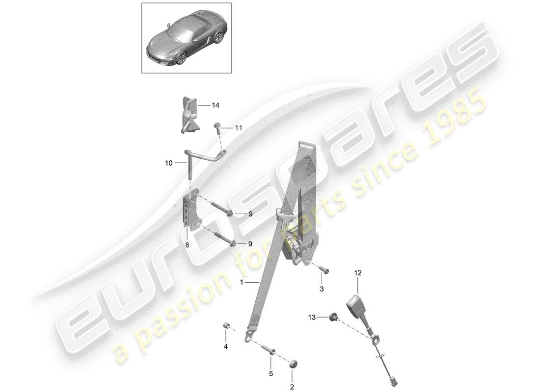porsche 2013 (981 boxster) three-point safety belt parts diagram