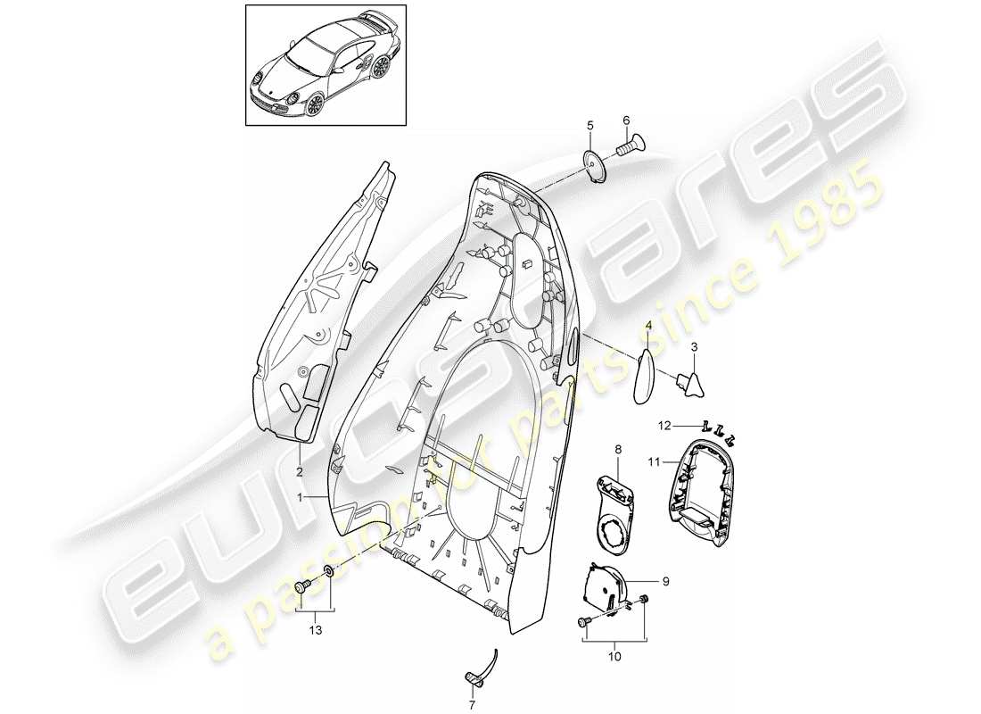 porsche 2012 (997-2 turbo / gt2 rs) backrest shell parts diagram