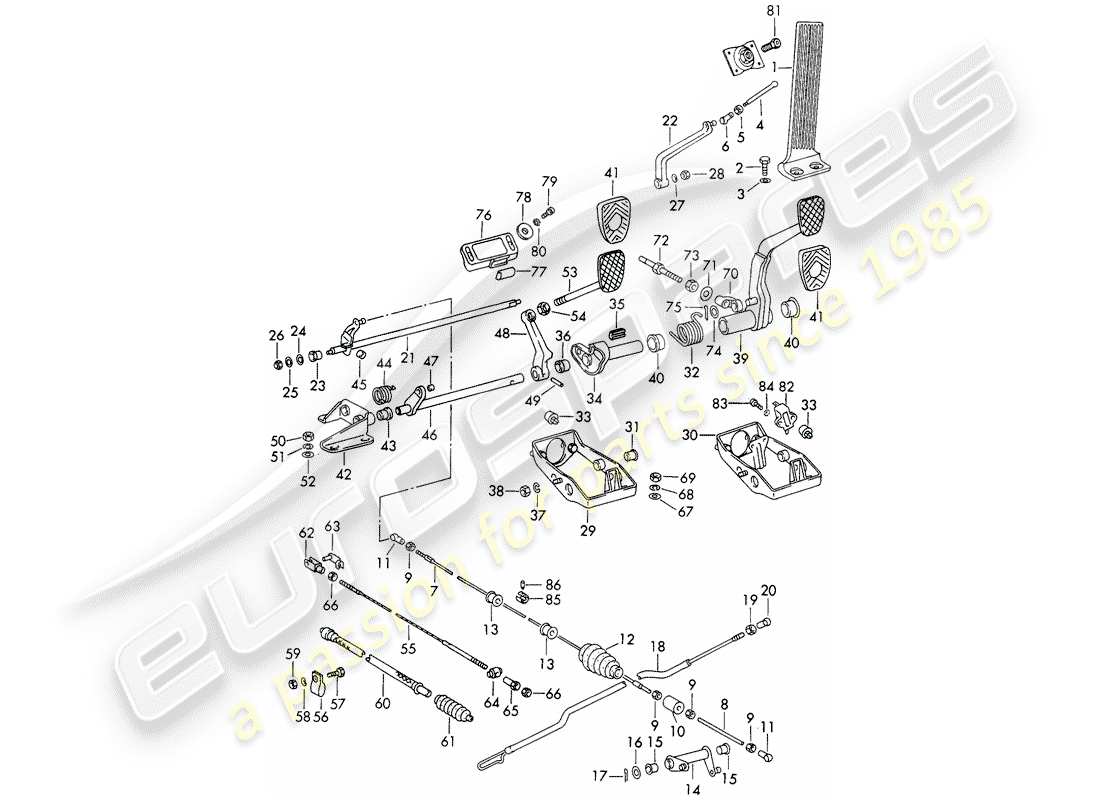 porsche 1965 (911/912) pedals - for vehicles with - manual gearbox part diagram