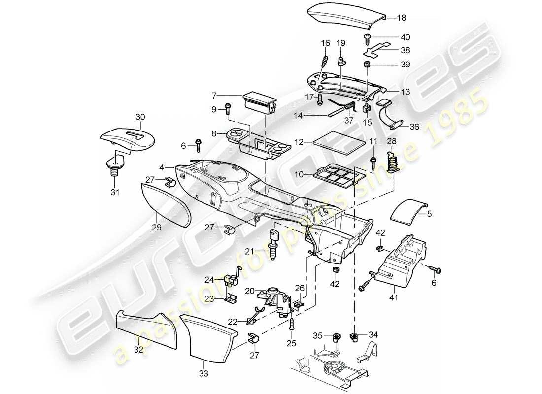 porsche 2004 (996) center console part diagram