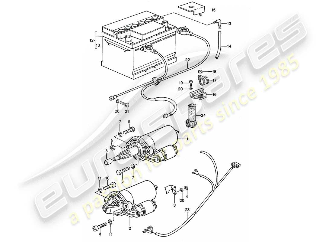 porsche 1994 (968) starter - battery - wiring harnesses part diagram