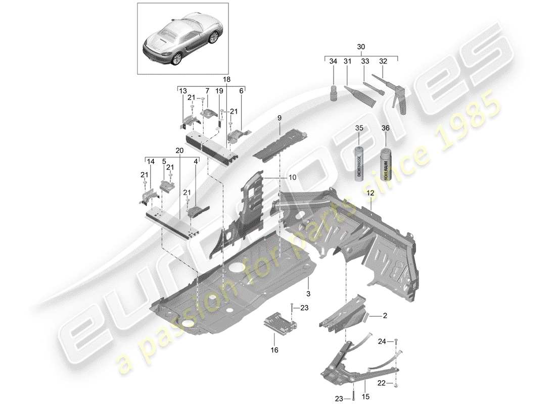 porsche 2015 (981 boxster) floor plates center parts diagram