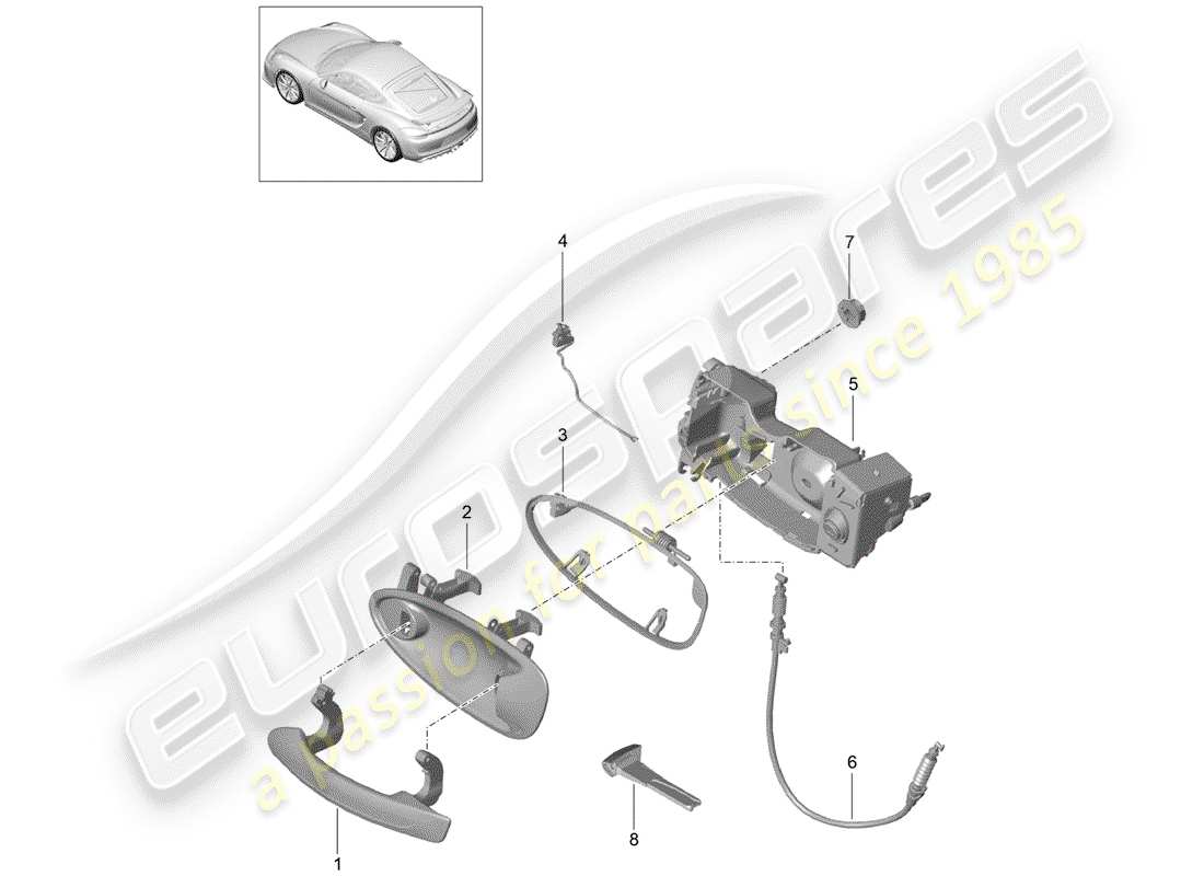 porsche cayman gt4 (2016) door handle parts diagram