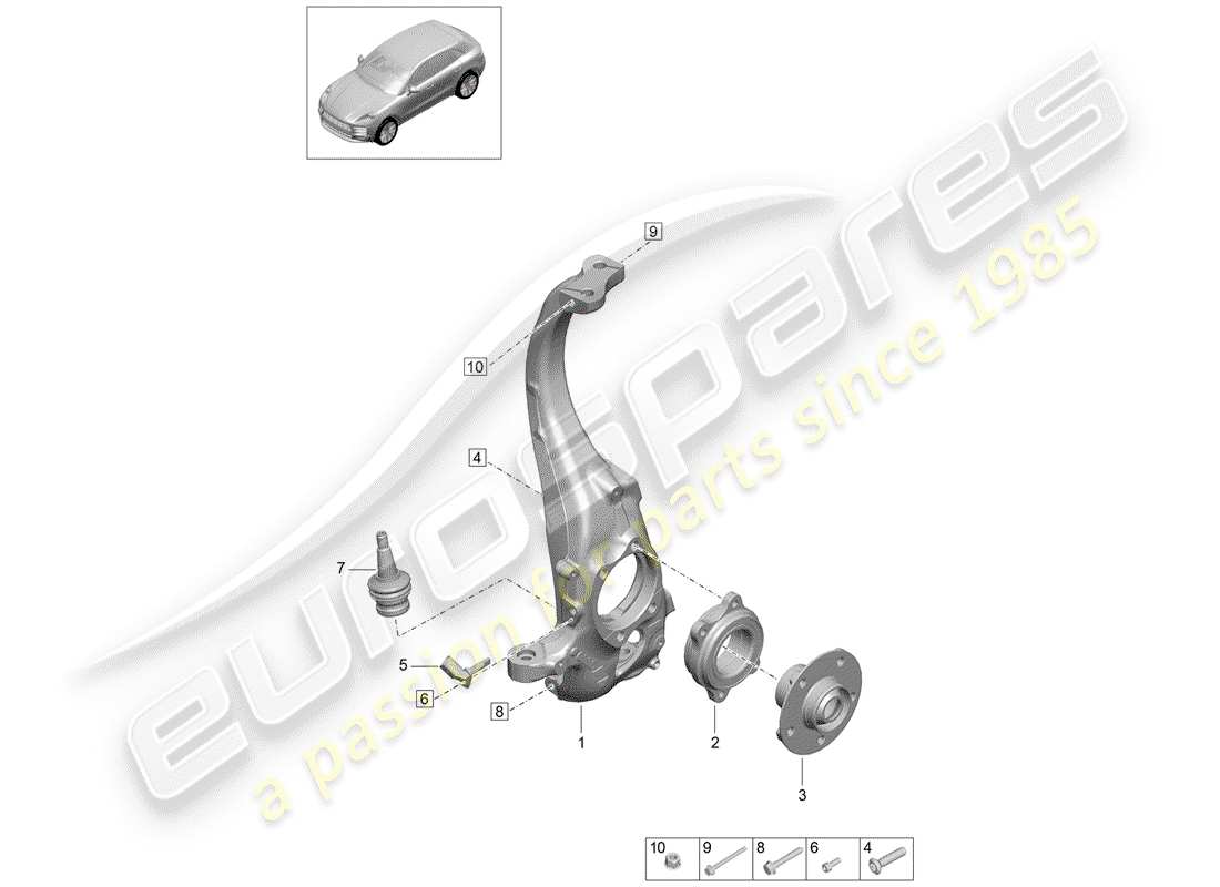 porsche 2020 (macan) swivel mounting wheel hub parts diagram