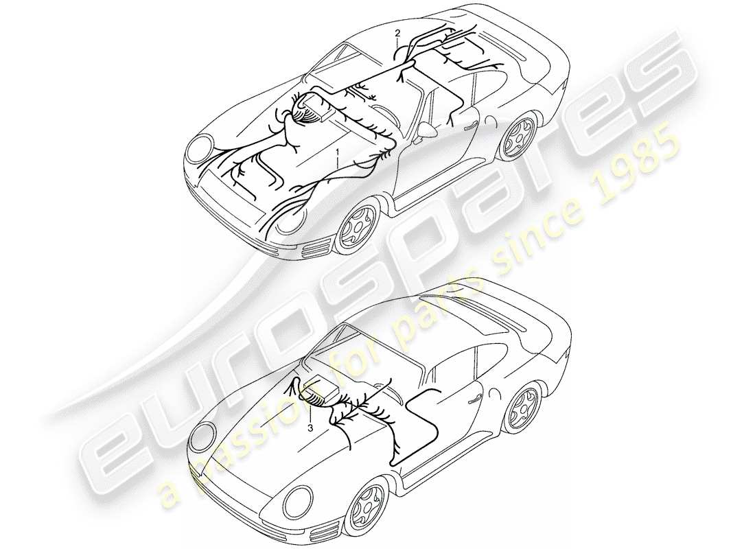 porsche 1987 (959) wiring harnesses - front luggage compartment - dashboard - rear end parts diagram