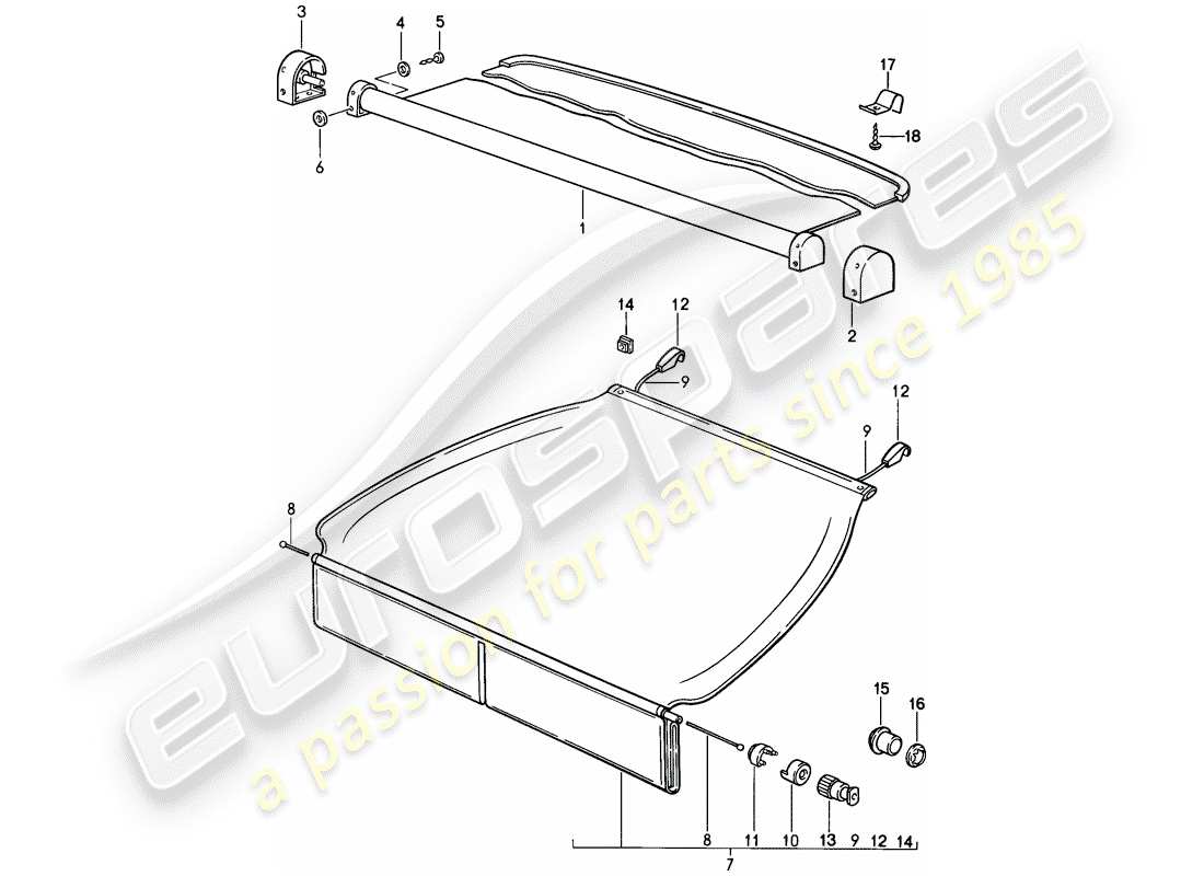 porsche 1986 (944) luggage compartment cover part diagram