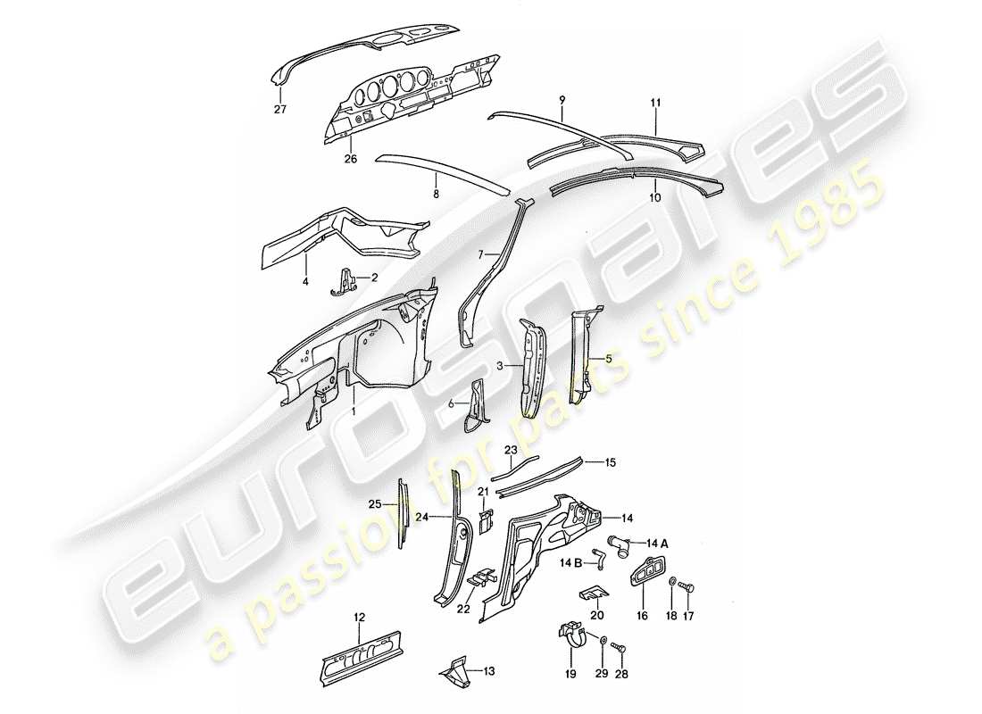 porsche 1988 (959) interior panelling parts diagram
