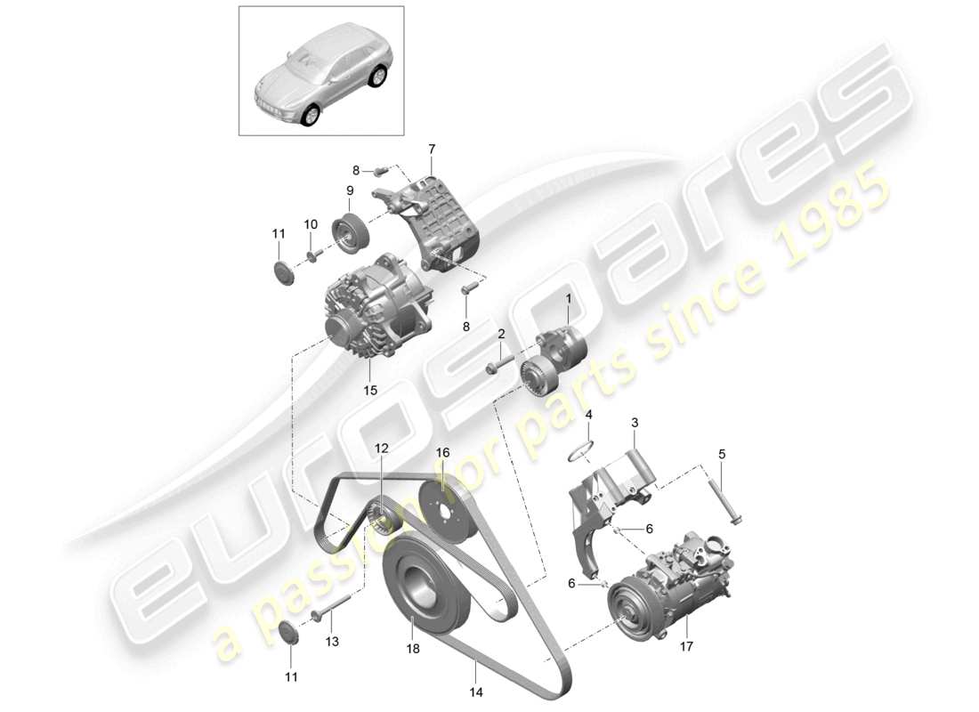 porsche 2016 (macan) belt tensioner damper poly-v-belt part diagram