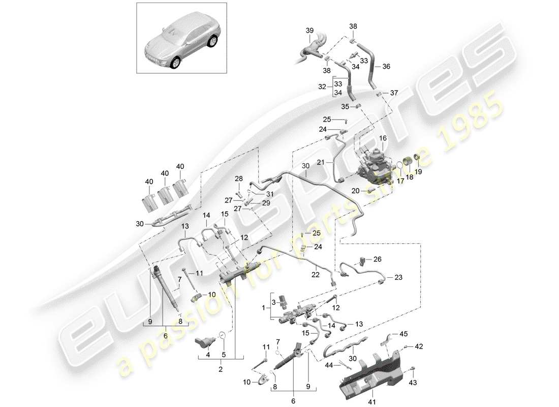 porsche macan (2014) fuel collection pipe parts diagram