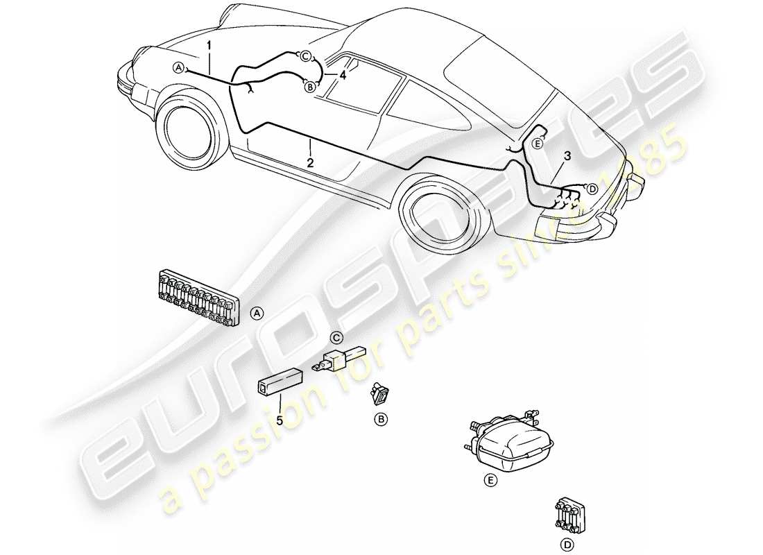 porsche 1984 (911) wiring harnesses - rear window wiper part diagram