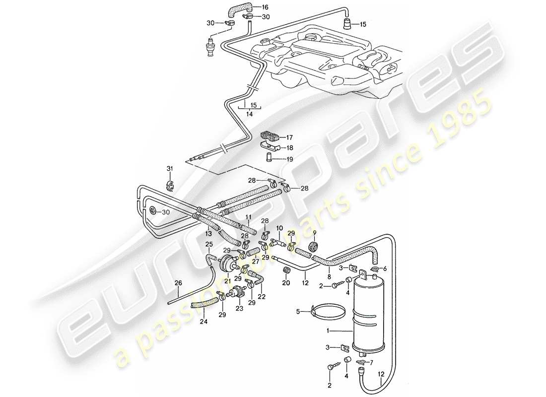 porsche 1990 (944) evaporative emission canister part diagram
