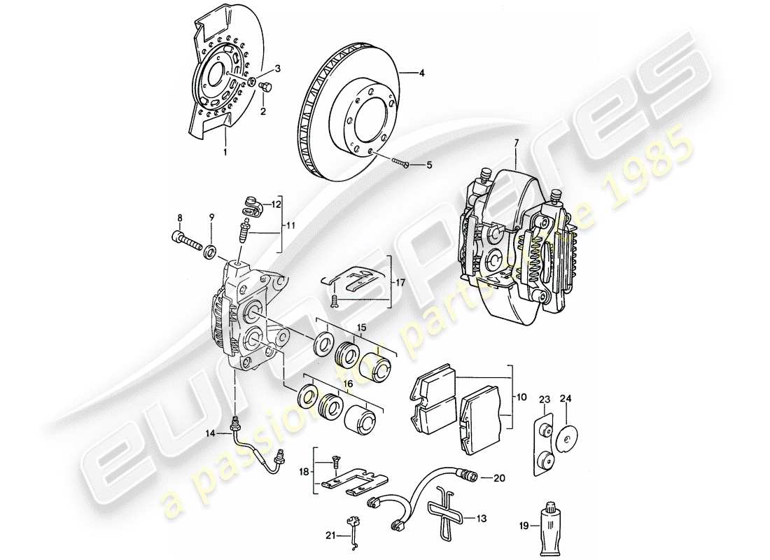 porsche 1991 (944) disc brakes - front axle part diagram