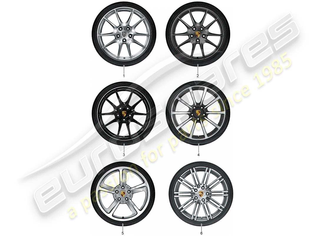 porsche 2016 (tequipment 98x/99x) 1 set aluminium rims with parts diagram