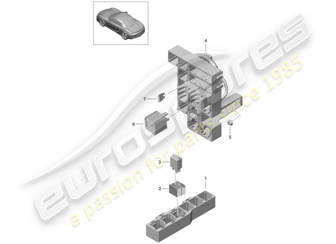 porsche 2015 (981 boxster) central electrics rear luggage compartment parts diagram
