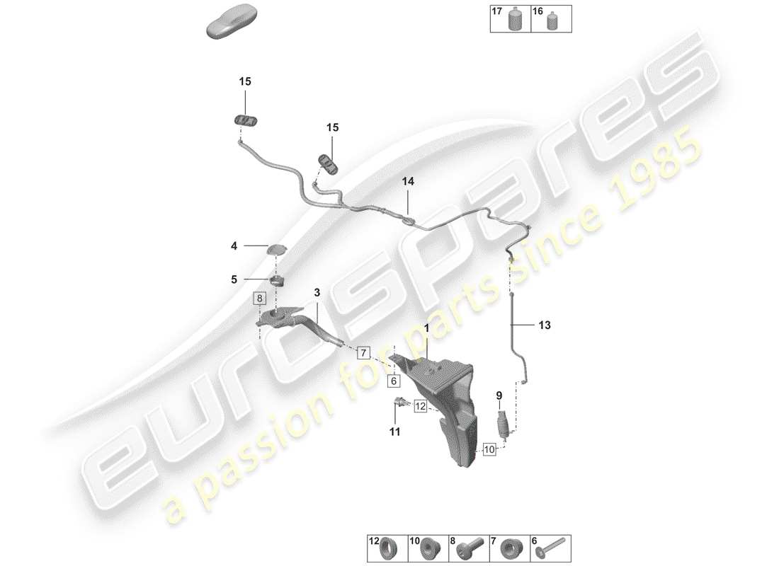 porsche 2020 (992-1) windscreen washer system parts diagram