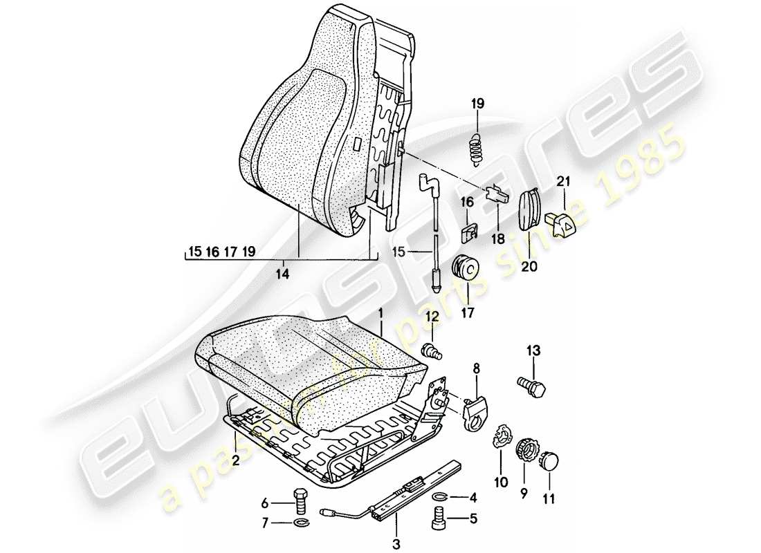 porsche 1976 (924) front seat - single parts parts diagram