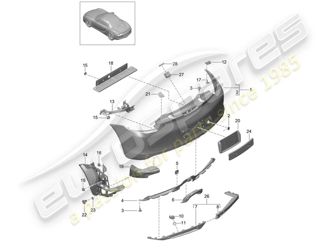 porsche 2014 (981 boxster) bumper rear parts diagram