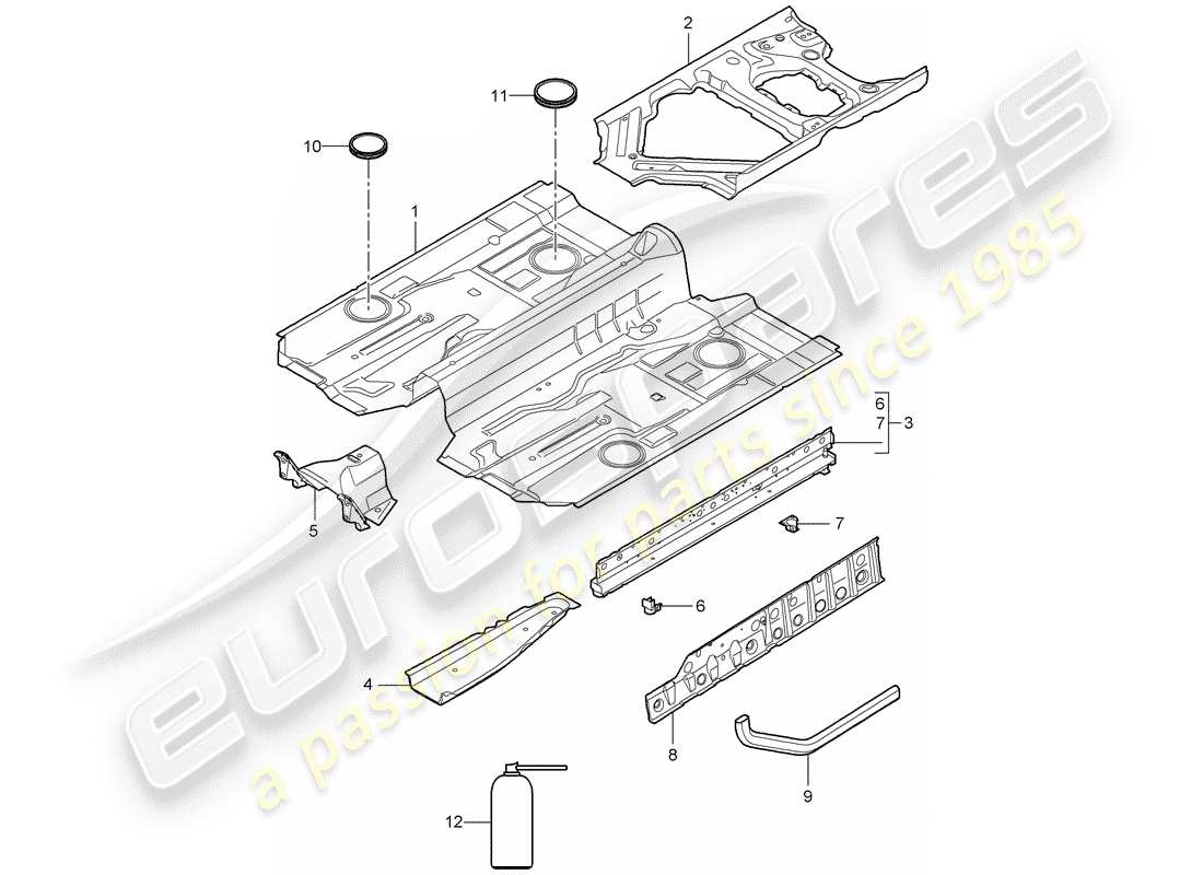 porsche 2006 (987 cayman) floor assembly center part diagram