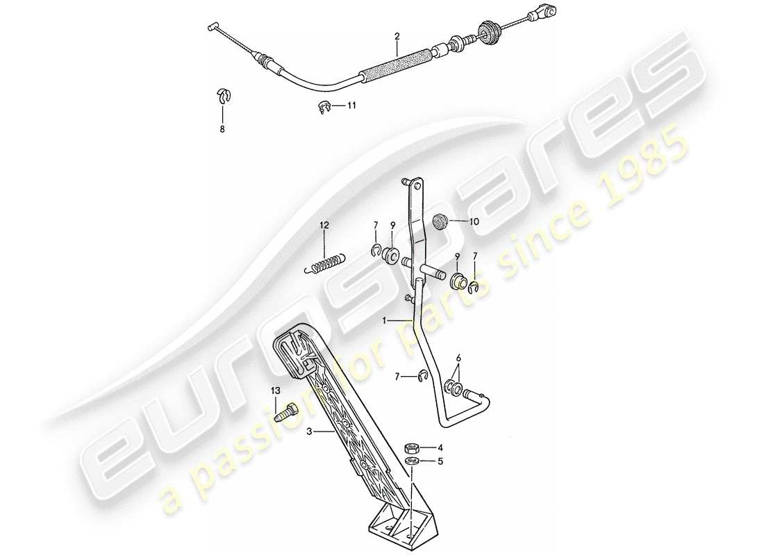 porsche 1991 (944) accelerator pedal - accelerator cable - for - manual gearbox part diagram