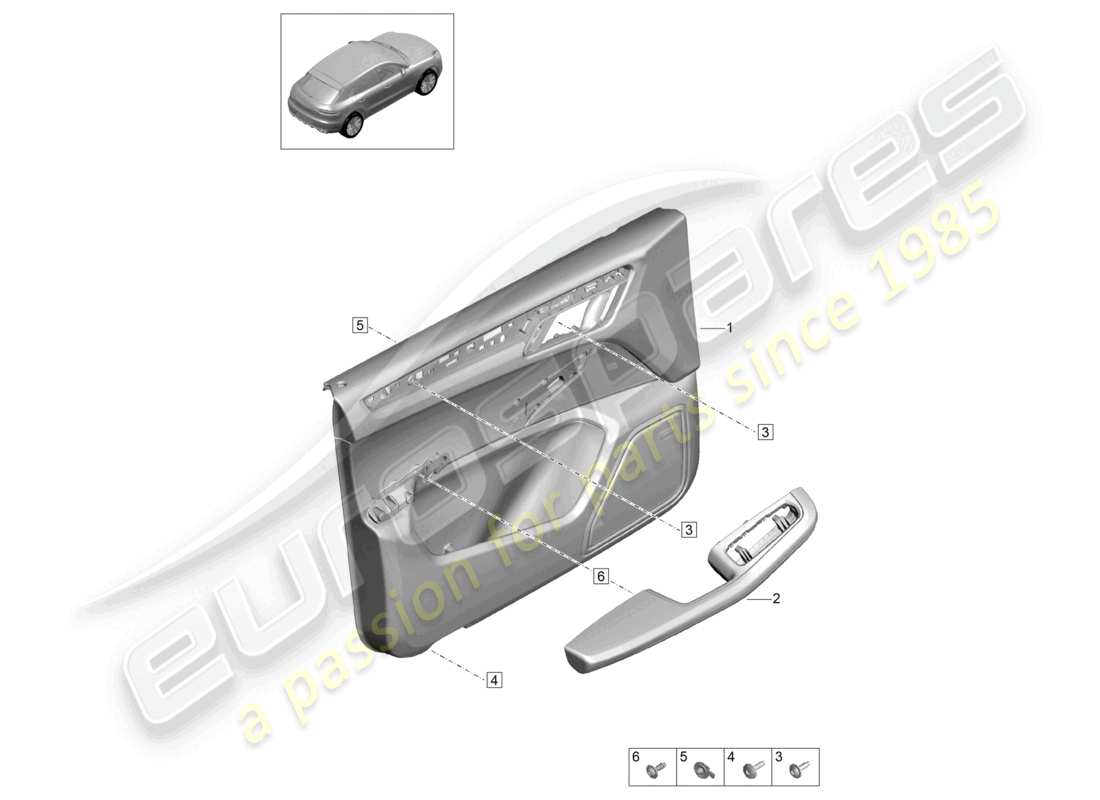 porsche 2020 (macan) door trim panels front doors for models with leatherette trim leather package armrest (leather) interior lighting comfort parts diagram