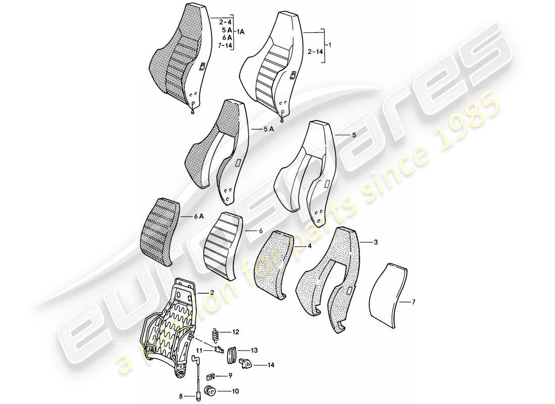 porsche 1982 (928) sports seat - backrest - single parts - d - mj 1980>> parts diagram