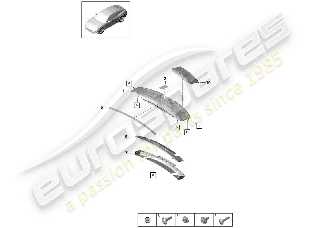 porsche panamera 971 (2017) rear spoiler parts diagram
