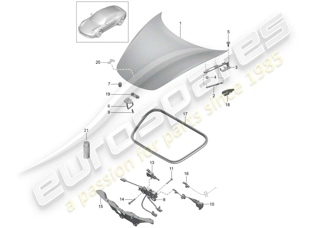porsche 2016 (991-1) cover front parts diagram