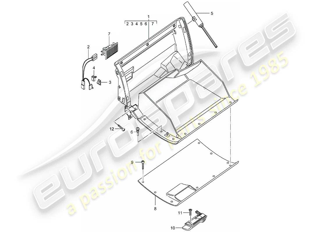 porsche 2001 (996 turbo / gt2) glove box - d - mj 2002>> part diagram