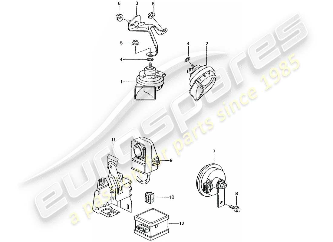 porsche 2000 (986 boxster) fanfare signal horn alarm system parts diagram