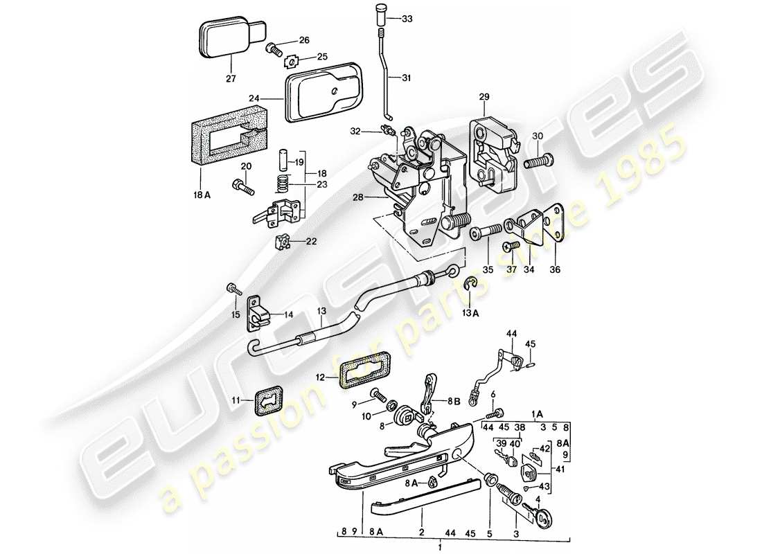 porsche 1986 (924s) door handle, outer - door latch parts diagram