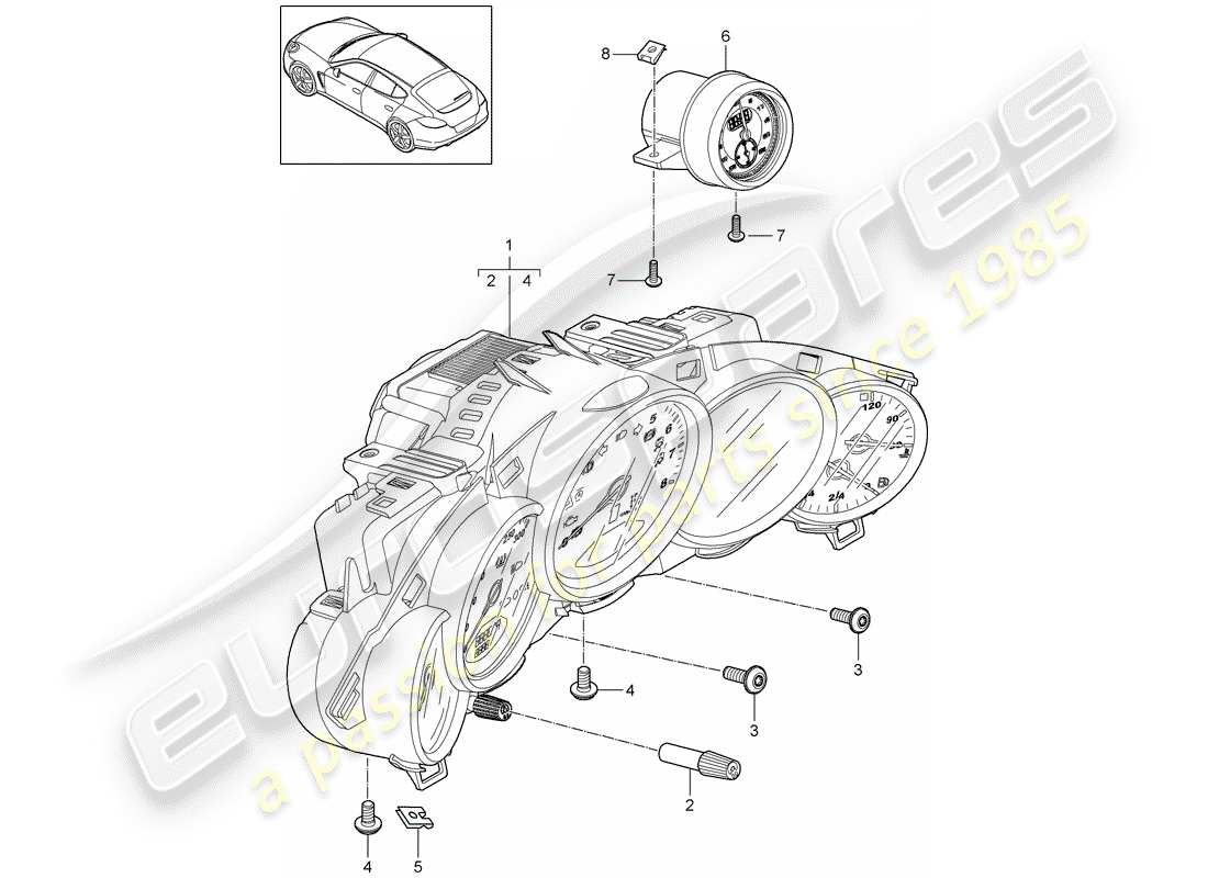 porsche 2014 (panamera 970) combi-instrument stopwatch d >>- mj 2013 part diagram