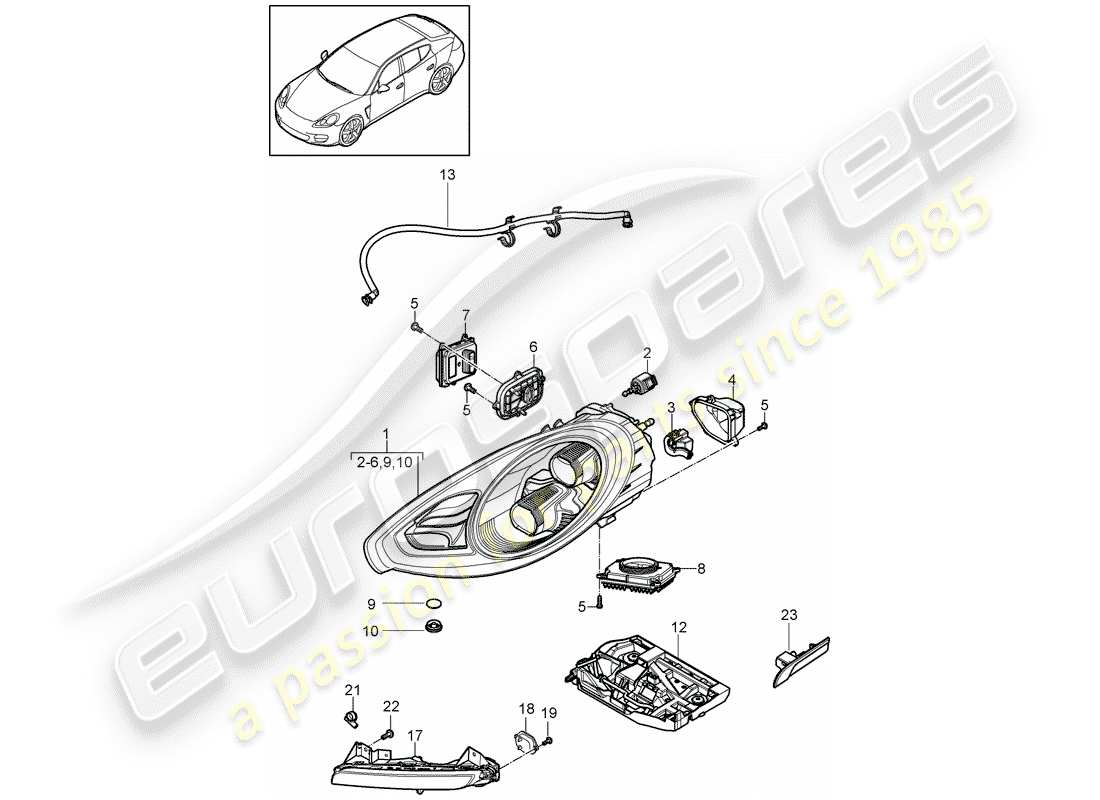 porsche 2011 (panamera 970) led headlight turn signal repeater fog lights d - mj 2014>> part diagram