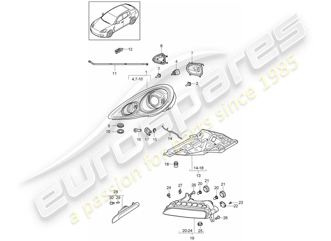 porsche 2014 (panamera 970) headlights turn signal repeater fog lights part diagram