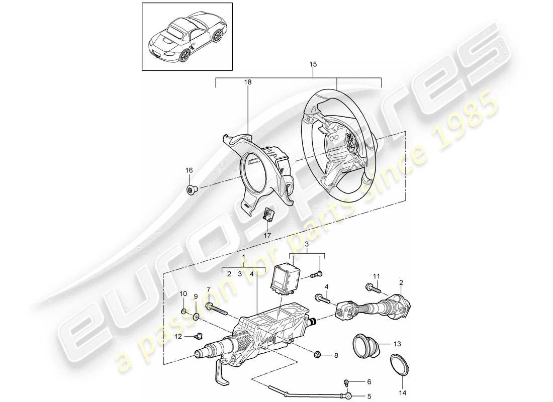 porsche 2012 (987 boxster) steering protective pipe intermediate steering shaft steering wheel parts diagram