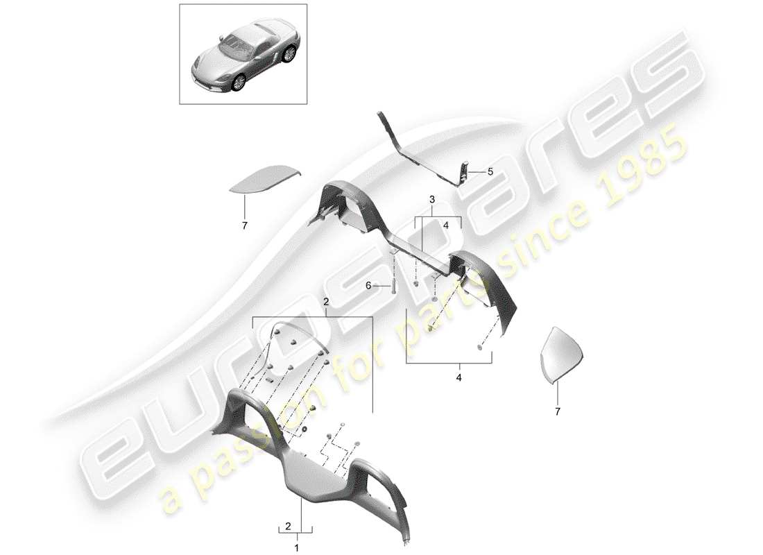 porsche 2020 (718 boxster) trims roll bar parts diagram
