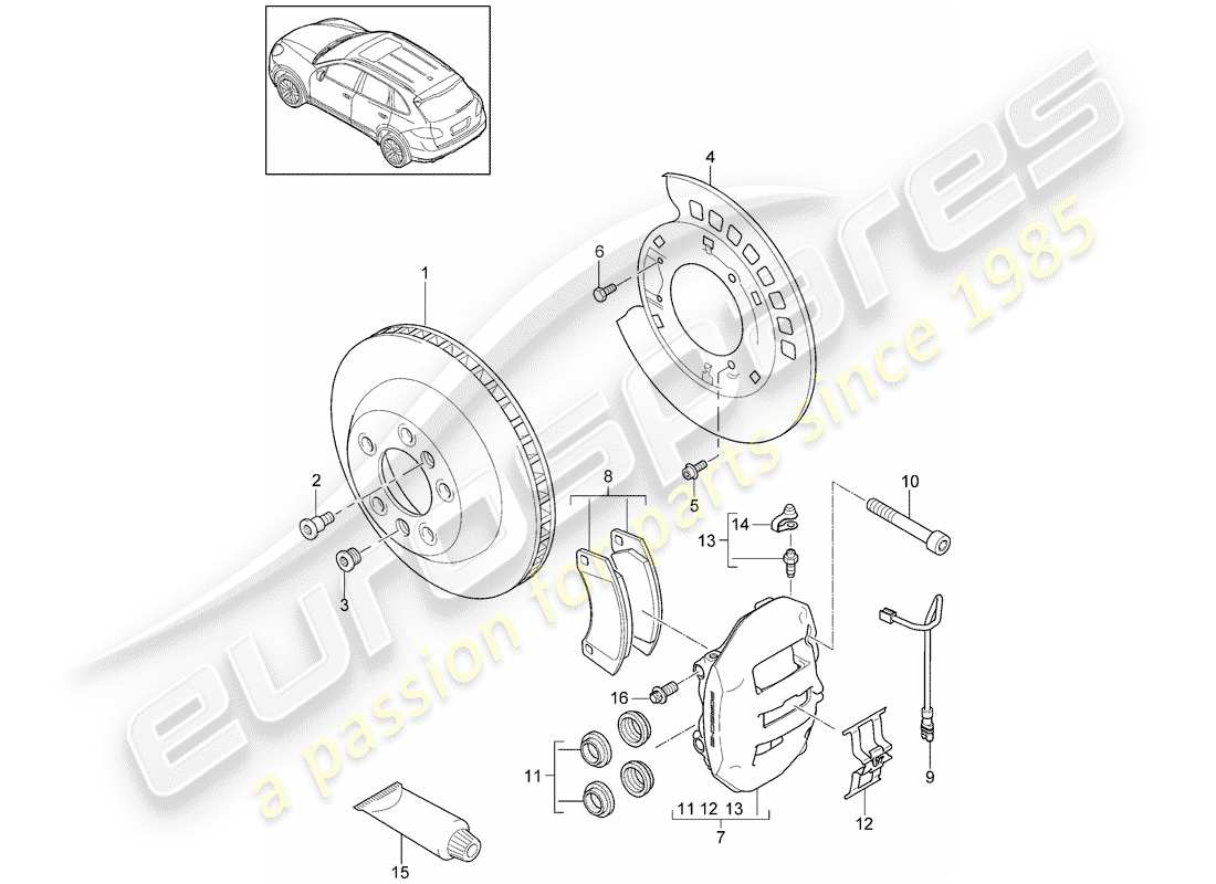 porsche cayenne e2 (2017) disc brakes parts diagram